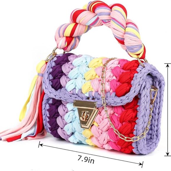 Women's Knit Hand Woven Evening Handbag Multicolor - Picture 3 of 4